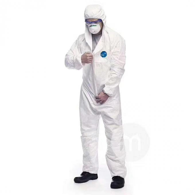 Coverall Sekali Pakai dengan Hood Pelindung Baju Pabrik Pakaian Keamanan Rumah Sakit (Putih, 175 / XL)