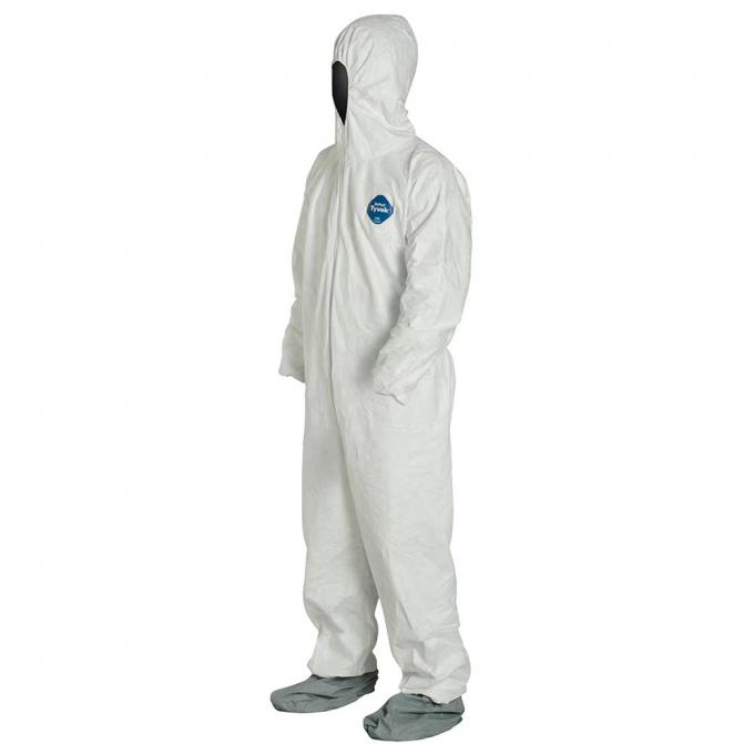 Coverall Sekali Pakai dengan Hood Pelindung Baju Pabrik Pakaian Keamanan Rumah Sakit (Putih, 175 / XL)